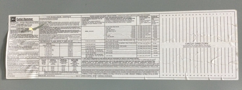 Cutler Hammer CH32B150R Hinged Panelboard Cover Only 225 Amp 120/240V 34 1/8" x 14 1/4"