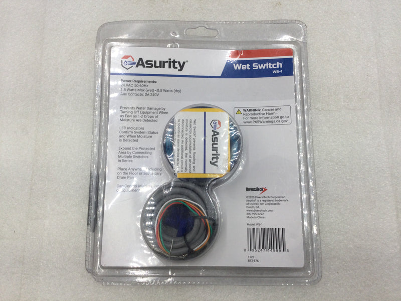 DiversiTech Asurity WS-1 Wet Switch Flood Detector 24 VAC 1.5 Watts with LED Indicators and Contacts Rated at 5 Amps