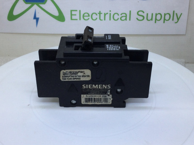 Siemens BQ2B060QX 60 Amp 2 Pole 120/240V Bolt On Circuit Breaker