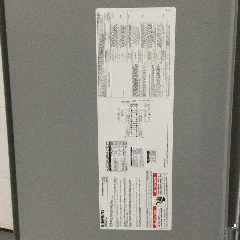 Siemens SW3054L3200 200 Amp Outdoor Main Lug 30 Space 54 Circuit 3 Phase Load Center Nema 3R