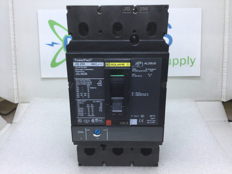 Square D JGL36250 250 Amp 3 Pole 600V PowerPact Circuit Breaker JG250