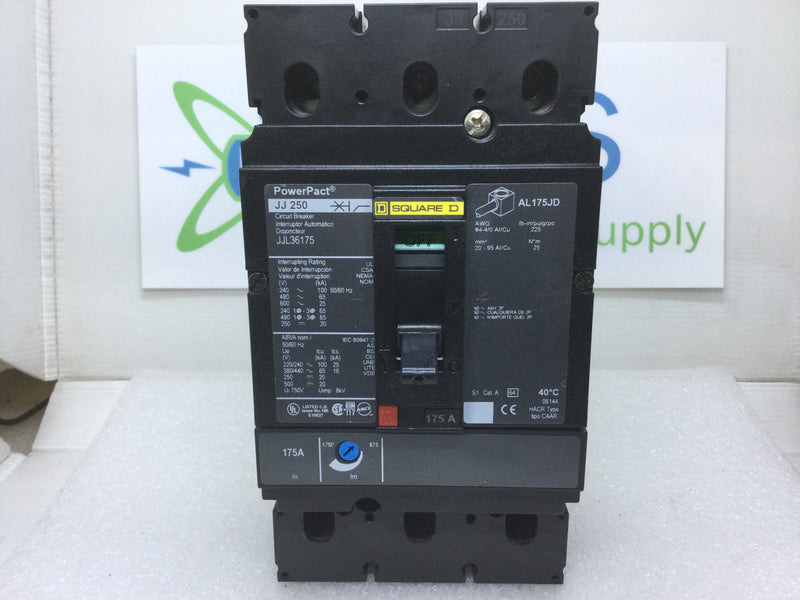 Square D JJL36175 175 Amp 3 Pole 600V PowerPact Circuit Breaker JJ250