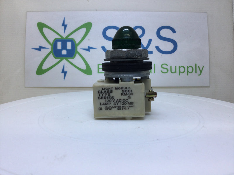 Square-D Class 9001 Type KM-38 Series G Pilot Light Module - Green Light