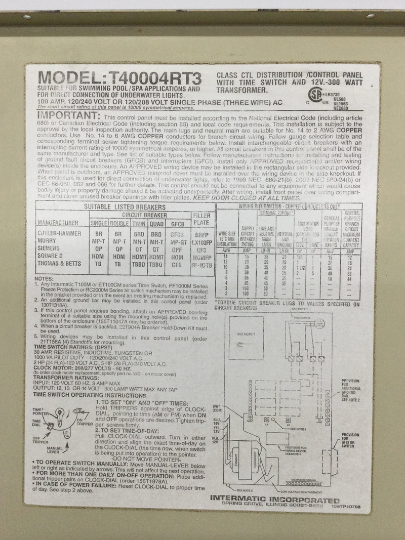 Intermatic Incorporated T40004RT3 Cover Only Nema 3R 100 Amp 120/240V 20 7/8" x 12 7/8"