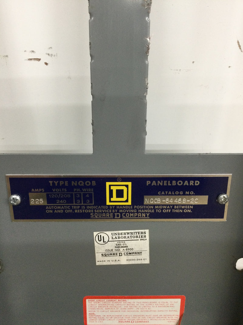 Square D NQOB-64 468-2C Dead Front Only 225A 120/208 3 Phase 4 Wire 120/240 3 Phase 3 Wire 42 Space 25 7/8" x 8 5/8"