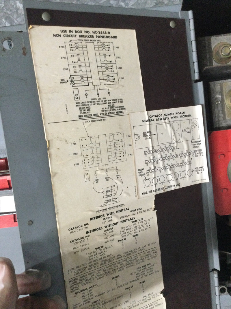 Square D I-line HCN2345-4 400 Amp Series 3 250V AC or DC 600V AC  HCN Circuit Breaker Panelboard 45.5" x 25"