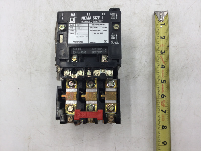 Square D 8536SCO3S Size 1 Series A 3 Pole 600 Vac Contactor