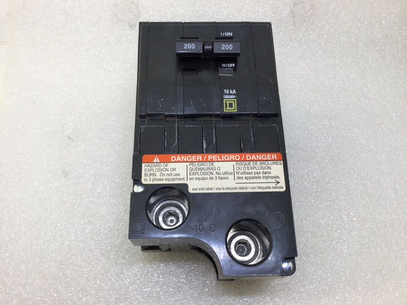 Square D QO2200 200 Amp 2 Pole 120/240V Plug on Circuit Breaker