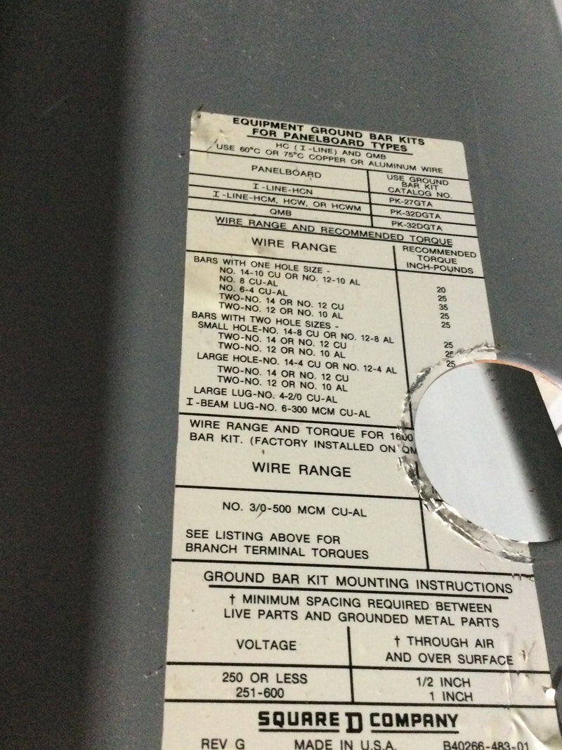 Square D HCW04398C 800 Amp I-Line Breaker Panel