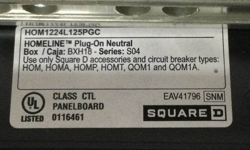 Square D HOM1224L125PGCVP Homeline 125 Amp 12-Space 24-Circuit Indoor Main Lug with Fully Plated Aluminum Buss