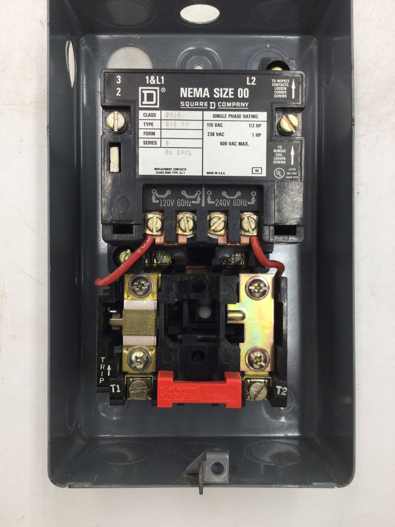 Square D 8536SAG11 Nema Size 00 Class 8536 Type S Series B Motor Starter Load Center