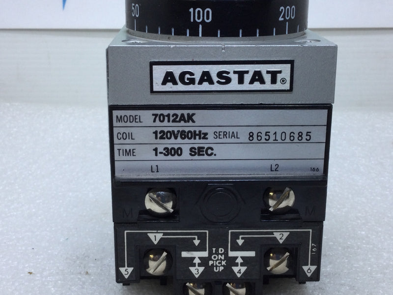 AGASTAT 7012AK Timer Relay 1-300 Sec. Relay 120V 60Hz Mounting Plate Included Ser.86510685