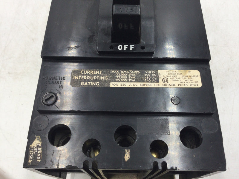 Square D KA36175 175 Amp 3 Pole 600V Circuit Breaker