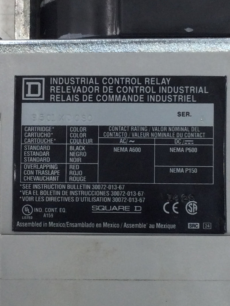 Square D 8501XDO80V53 Type X DC Control Relay 24 VDC