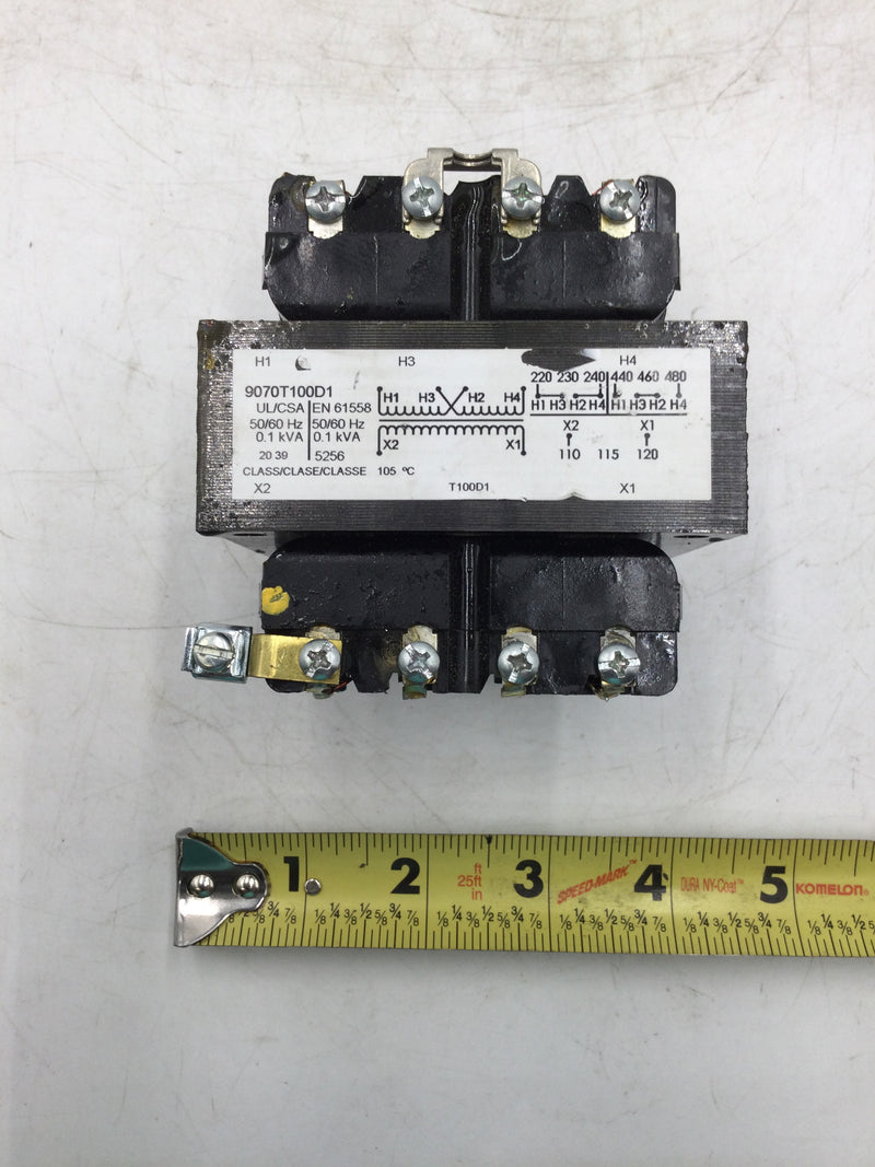 Square D 9070T100D1 Control Transformer 100 VA 240/480 VAX Primary 120 VAC Secondary