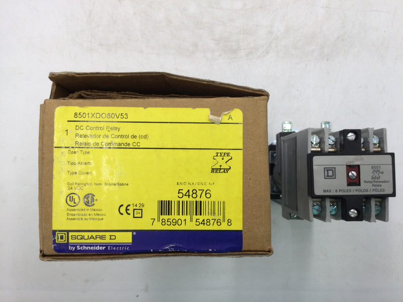 Square D 8501XDO80V53 Type X DC Control Relay 24 VDC