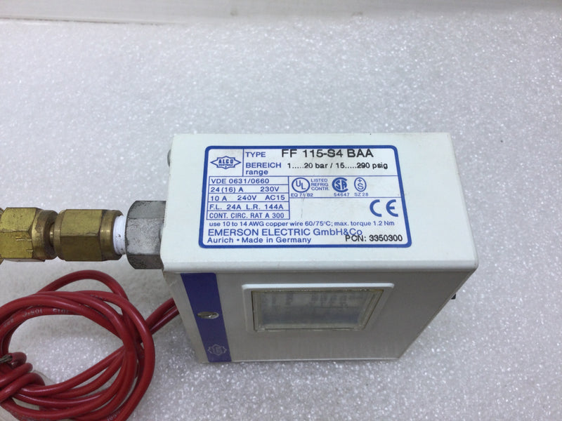 Alco Controls FF115-S4BAA Pressure Switch 1-20 Bar/ 15-290PSI 10-24 Amp 230-240V