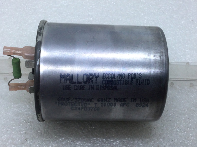 Mallory Capacitors C24FD3760 60UF/370V 60Hz T 10000 AFC ECCOL/NO PCB'S