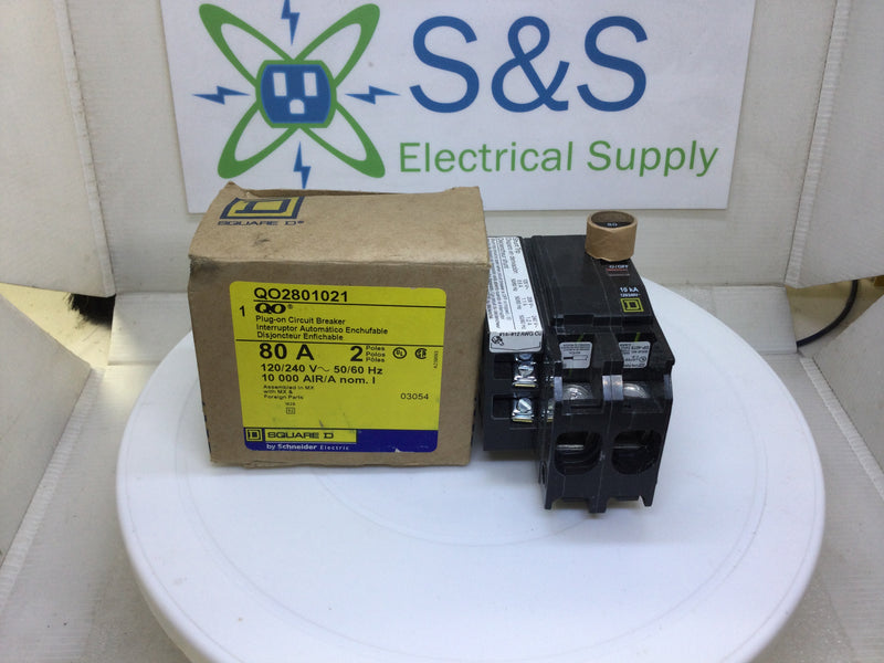 Square-D QO2801021 80 Amp 2 Pole 120/240V Circuit Breaker w/ Shunt Trip