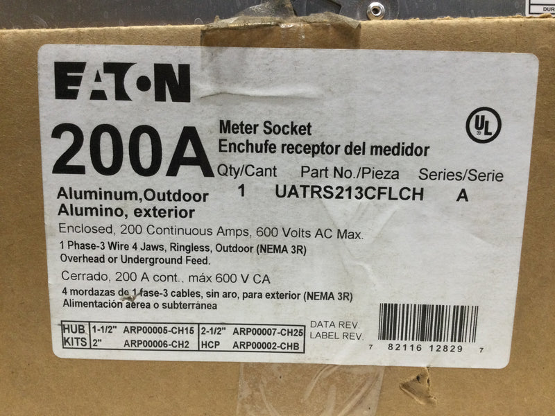 Eaton UATRS213C-FLCH Single Phase 200A Continuous 600VAC OH/UG Nema3R Meter Socket Enclosure