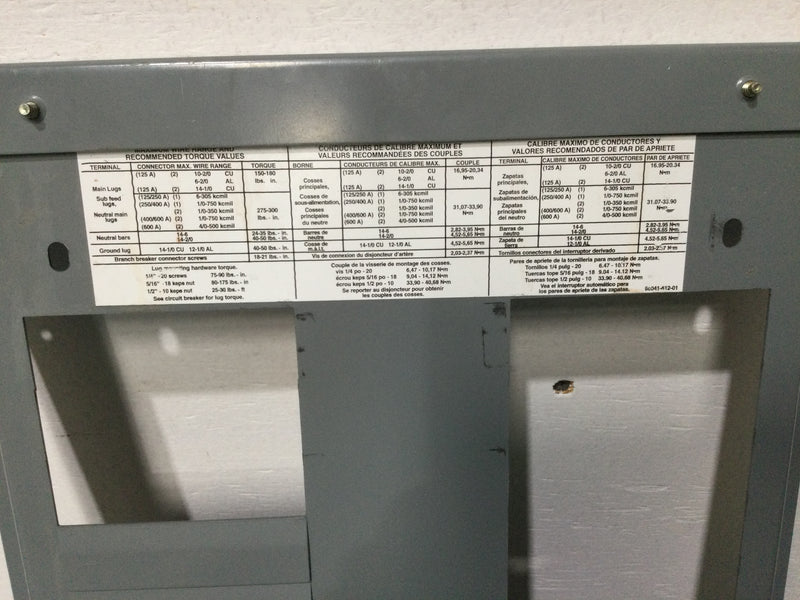 Square D NC44S 225 Amp 240Vac-48VDC 3 Phase 4 Wire NQ Panelboard MH44 44" x 20" Main Lug