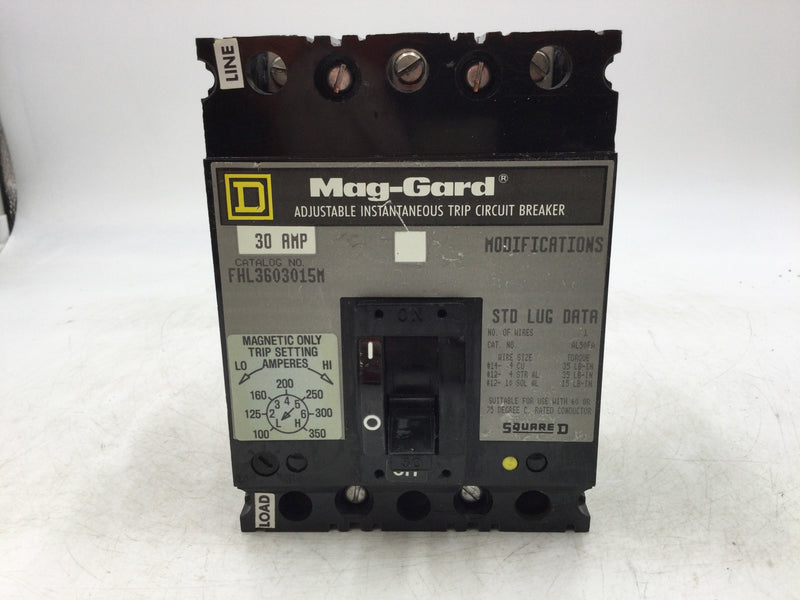 Square D FHL3603015M 30 Amp 3 Pole 600Vac Mag-Gard Circuit Breaker