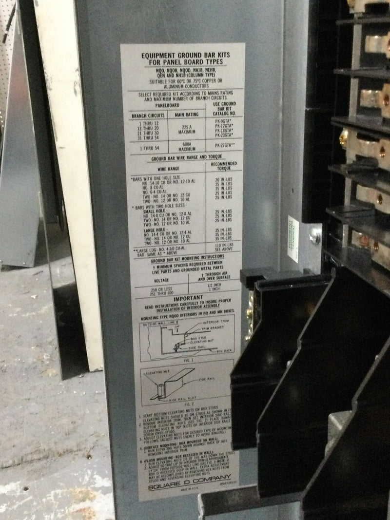 Square D NQOD442L225CU 225 Amp 240 Volt 3 Ph/4 Wire Type NQOD Panelboard w/Q2L3225 Breaker 50" x 20"