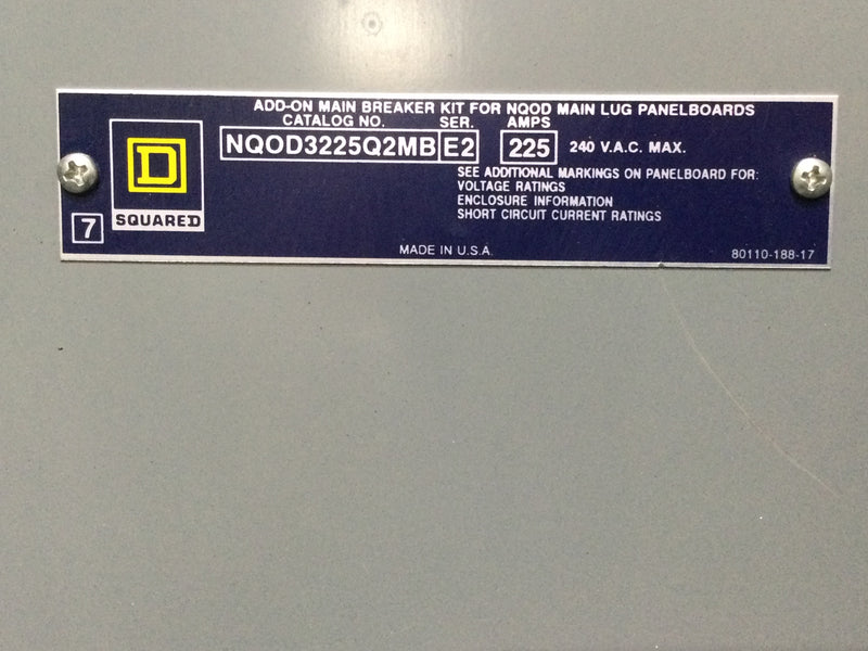 Square D NQOD442L225CU 225 Amp 240 Volt 3 Ph/4 Wire Type NQOD Panelboard w/Q2L3225 Breaker 50" x 20"