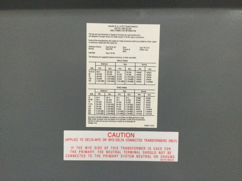 Square D 3 Phase General Purpose Transformer EE45T3HISNLP 45KVA 480HV