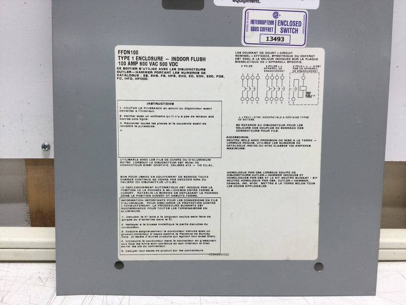 Eaton FFDN100 100 Amp Nema 1 Indoor Only Circuit Breaker Enclosure