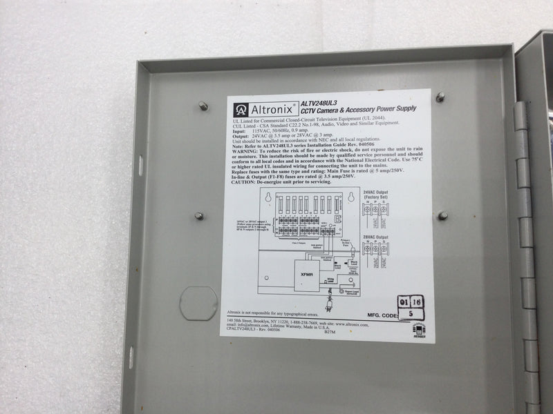 Altronix ALTV248UL3 CCTV Power Supply 8 Fused Outputs 24/28VAC @ 3.5A, 115VAC