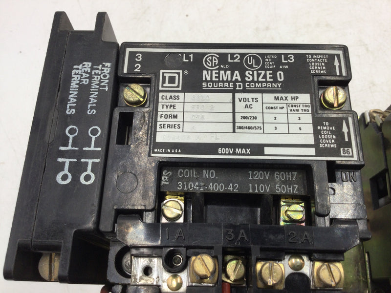 Square D 8810SB02C5SA Reversing Motor Starter 600V Max. NEMA Size 0