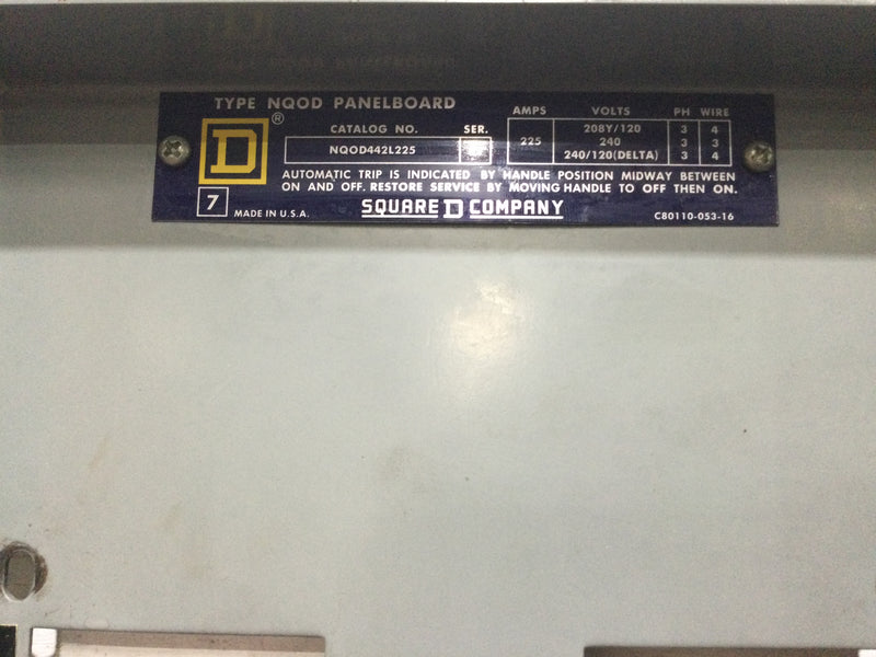 Square D NQOD442L225 225 Amps 208Y/120V 3 Phase 4 Wire Series E1 MHC50S 50" x 20" w/Q2L3200 Circuit Breaker