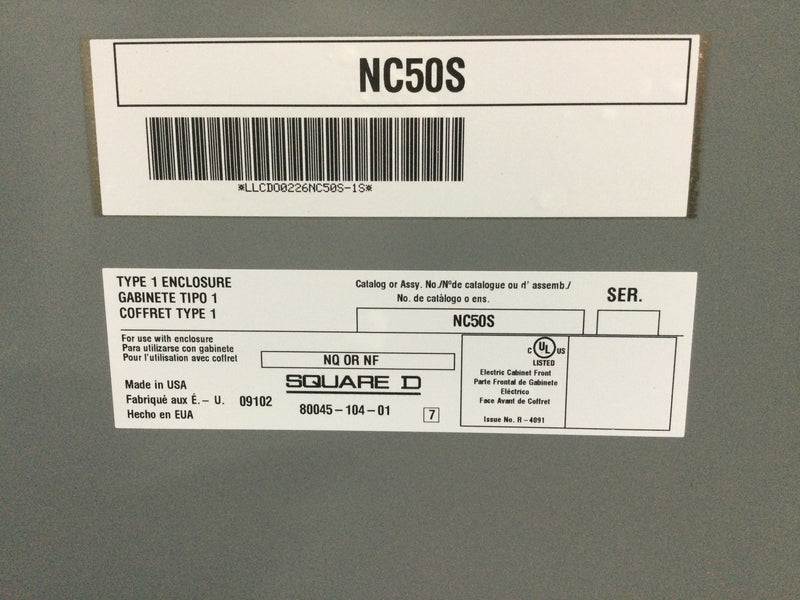 Square D NC50S with Square D NQ442L2C 225 Amp 240v 3 Phase 4 Wire Type 1 42 Space Panelboard Enclosure w/o Main Breaker 50" x 20"