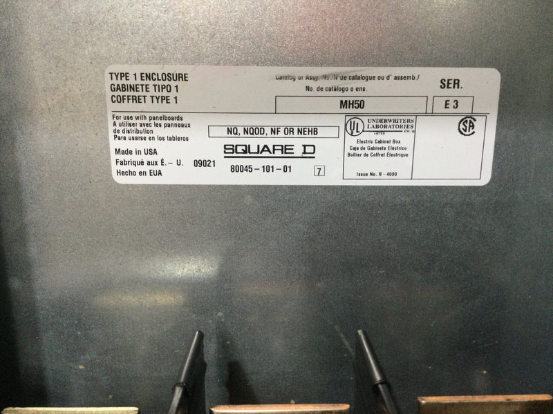 Square D NC50S with Square D NQ442L2C 225 Amp 240v 3 Phase 4 Wire Type 1 42 Space Panelboard Enclosure w/o Main Breaker 50" x 20"