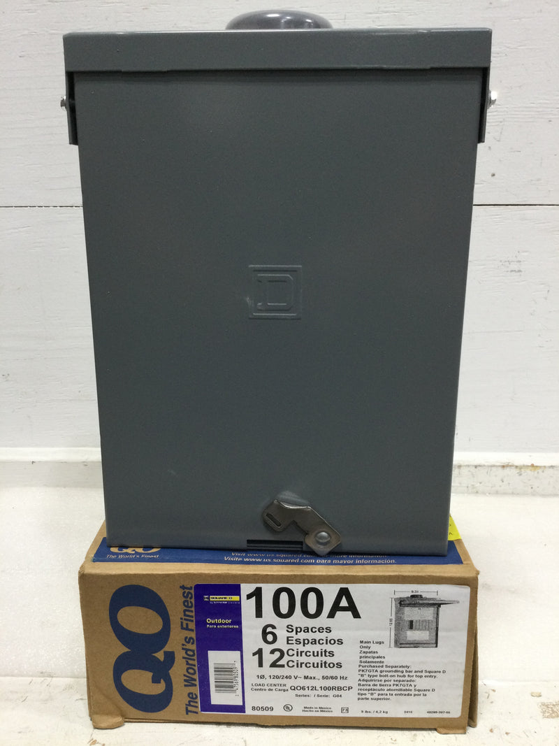 Square D QO612L100RBCP 100 Amp, 6 Space, 12-Circuit Outdoor Main Lug Load Center