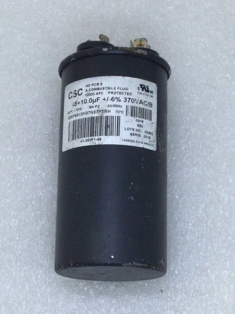 CSC 328P4510H37N37P5RH 45+10.0uf +/-6% 370 VAC 50/60 Hz Capacitor