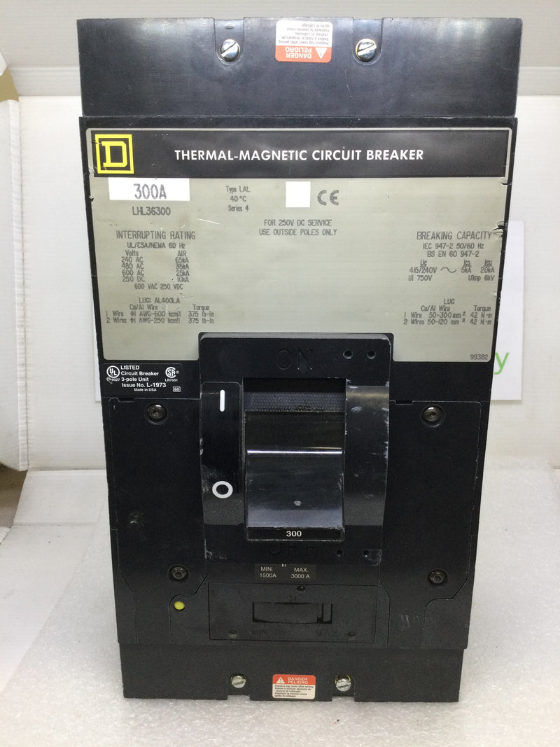 Square D LHL36300 3 Pole 600Vac 300 Amp Circuit Breaker