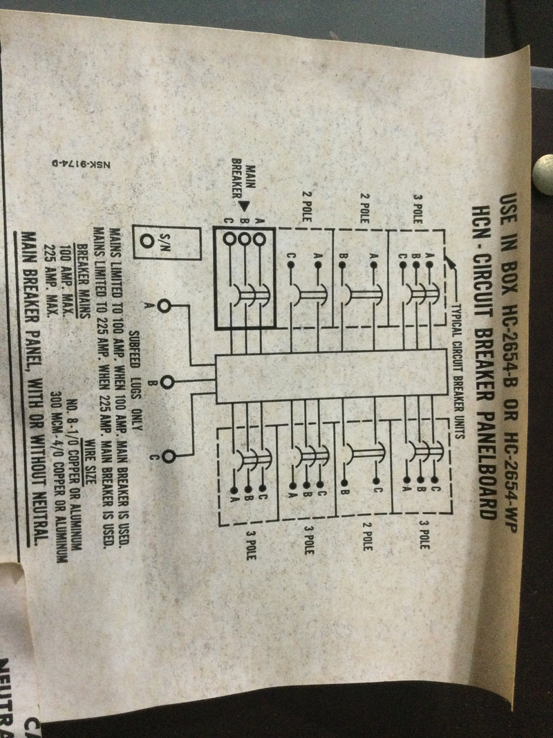 Square D HCN64468-1A 225 Amp 277/480V 3 Phase 4 Wire I Line Panelboard 54" x 27"