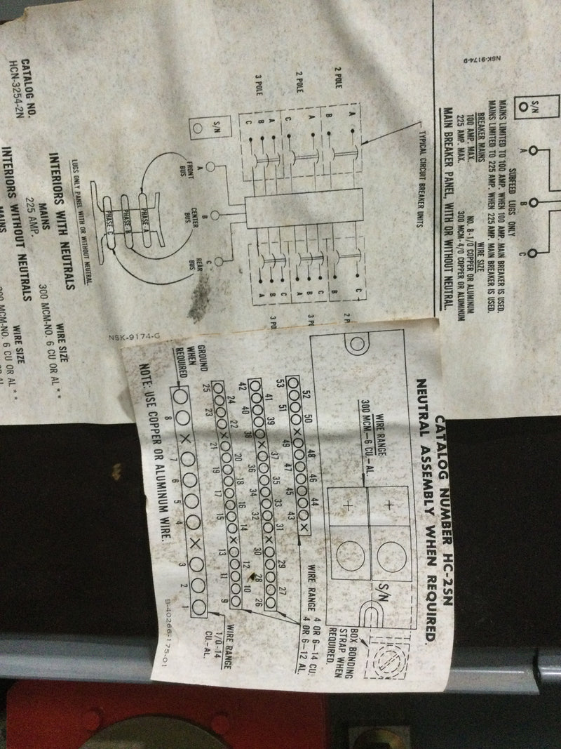 Square D HCN64468-1A 225 Amp 277/480V 3 Phase 4 Wire I Line Panelboard 54" x 27"