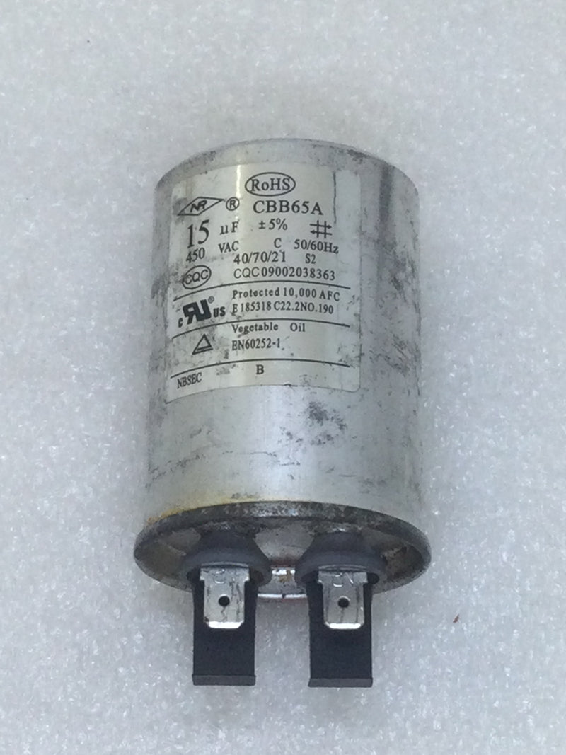 CBB65A Capacitor 15uf +/-5% 450 VAC 50/60 Hz (CQC09002038363)