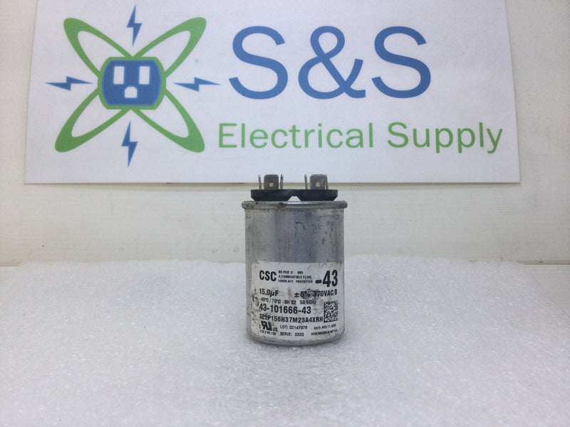 CSC 43-101666-43 Capacitor 15.0uf +/-6% 370 VAC