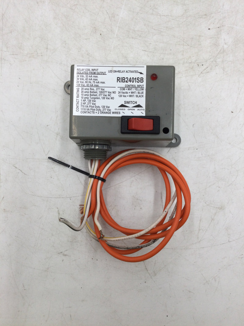 RIB Functional Devices RIB2401SB 20 Amp Relay SPST-N/O 24 VAC/DC/120VAC w/Override Switch