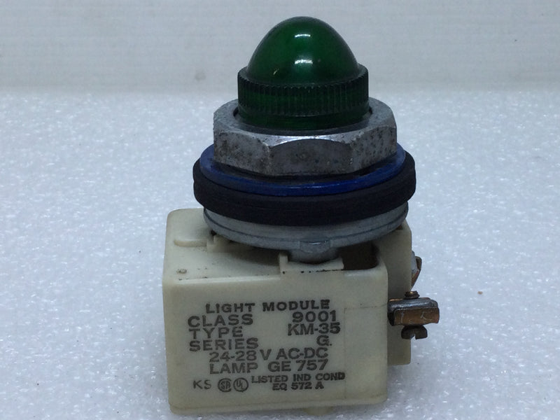 Square D KM-35 9001 Pilot Light Green Lamp GE 757 24-28V AC/DC