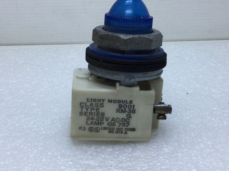 Square D KM-35 Blue Pilot Light Lamp GE 757 Class 9001 Series G 24-28V AC/DC