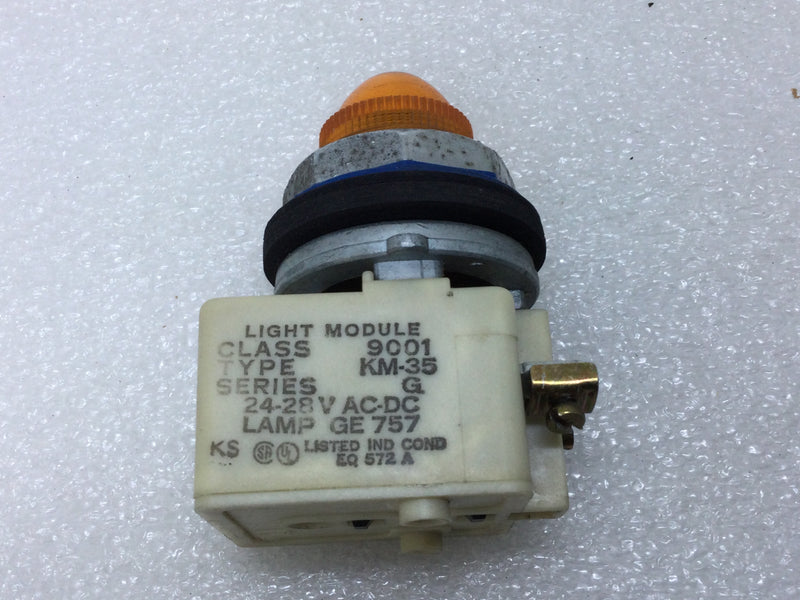 Square KM-35 Amber Pilot Light Class 9001 Series G Lamp GE 757 24-28V AC/DC