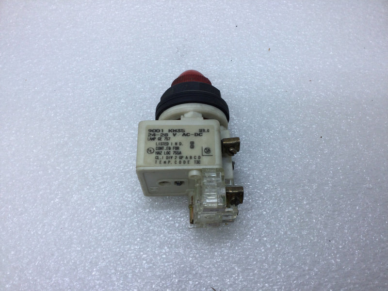 Square D KM-35 Red Pilot Light Module Includes Auxiliary Terminal Series G Type 9001 24-28V AC/DC