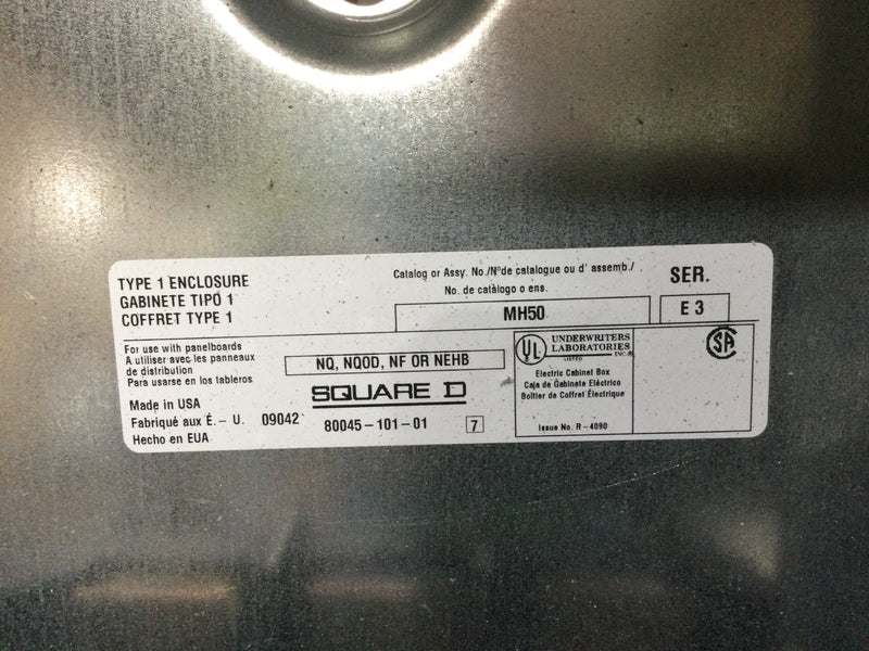 Square D NC50S with Square D NQ442L2C 225 Amp 240v 3 Phase 4 Wire Type 1 42 Space Panelboard Enclosure w/Main Breaker 50" x 20"