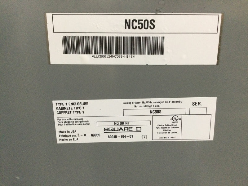 Square D NC50S with Square D NQ442L2C 225 Amp 240v 3 Phase 4 Wire Type 1 42 Space Panelboard Enclosure w/Main Breaker 50" x 20"