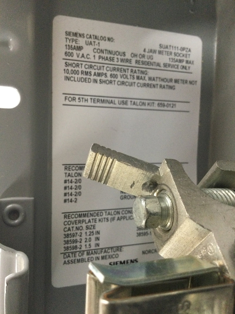 Siemens SUAT111-0PZA Ringless Type Meter Socket, 135 Amp 600V